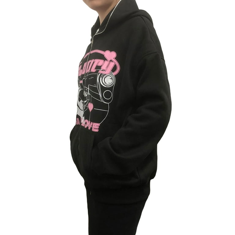 Y2K Hoodie Full Zip Up Hoodie Over Face Women Men Print Goth Y2K Hoodie Full Zip Up Hoodie Over Face Women Men Print Goth