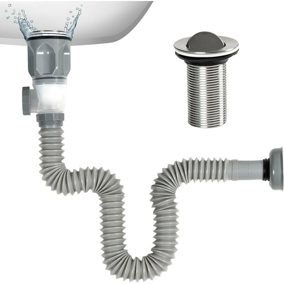shiyou-Bathroom Sink Drain Kit, Bathroom Sink Drains with Expandable & Flexible P Trap, Suitable for 1-1/4'' or 1-1/2'' PVC Drain Pipe