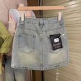 thumbnail image 4 of 2024 Verano Nuevo Vestido Mini De Mezclilla De Cintura Alta Para Mujer Versátil Adelgazante Perlas Bordado Falda Ajustada Pantalones, 4 of 5