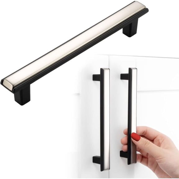 The 5 Inch Screw Spacing, Nickel & Black 2-Tone Cabinet Pulls, Kitchen Furniture Handles, Pack of 10 | Solid Hardware for Cupboard Door Bedroom Dresser Drawer Bathroom Vanity 2281