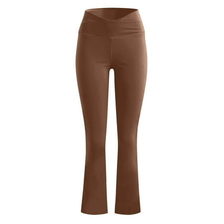 

TOWED22 Plus Size Workout Leggings High Waisted Tummy Control Leggings with Pockets Body Shaper Corset Workout Pants Brown