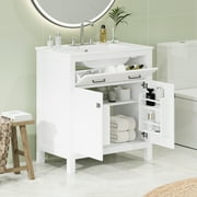 30-inch Bathroom Cabinet With Ceramic Sink, Modern White 2 Doors And Shelf, Gentle Close Door, Robust Structure Solid Construction
