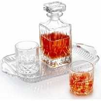 4 Pcs Whiskey Decanter Set for Men Dad with 2 Crystal Glasses 1 Large Glass Tray 25 oz Liquor Decanter for Bourbon Wine Clear Alcohol Bottle Whiskey Decorations Gift for Home Bar
