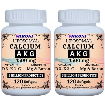 Liposomal Calcium AKG 1500mg Supplement with Probiotics, Vitamins, Healthy Aging, 240 Softgels