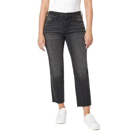 kensie Jeans Women's The Allie High-Rise Slim Straight Raw Hem 27-Inch Inseam, Ramona Wash, 6