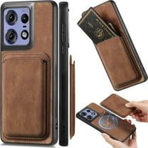 Magnetic Slim Fit Case for Motorola Edge 50 Pro with Detachable Credit Card Holder Slot, Scratch Resistant Ultra-Thin Case for Motorola Edge 50 Pro. TCK-Retro Brown