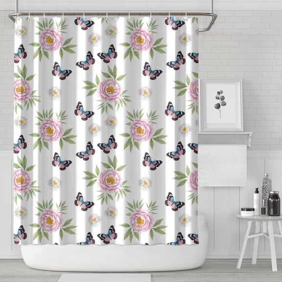 Pioneer Flower Floral Print Pattern Shower Curtain 84"x72", Bathroom Decorative Shower Curtain Set with 12 Hooks, Waterproof Washable