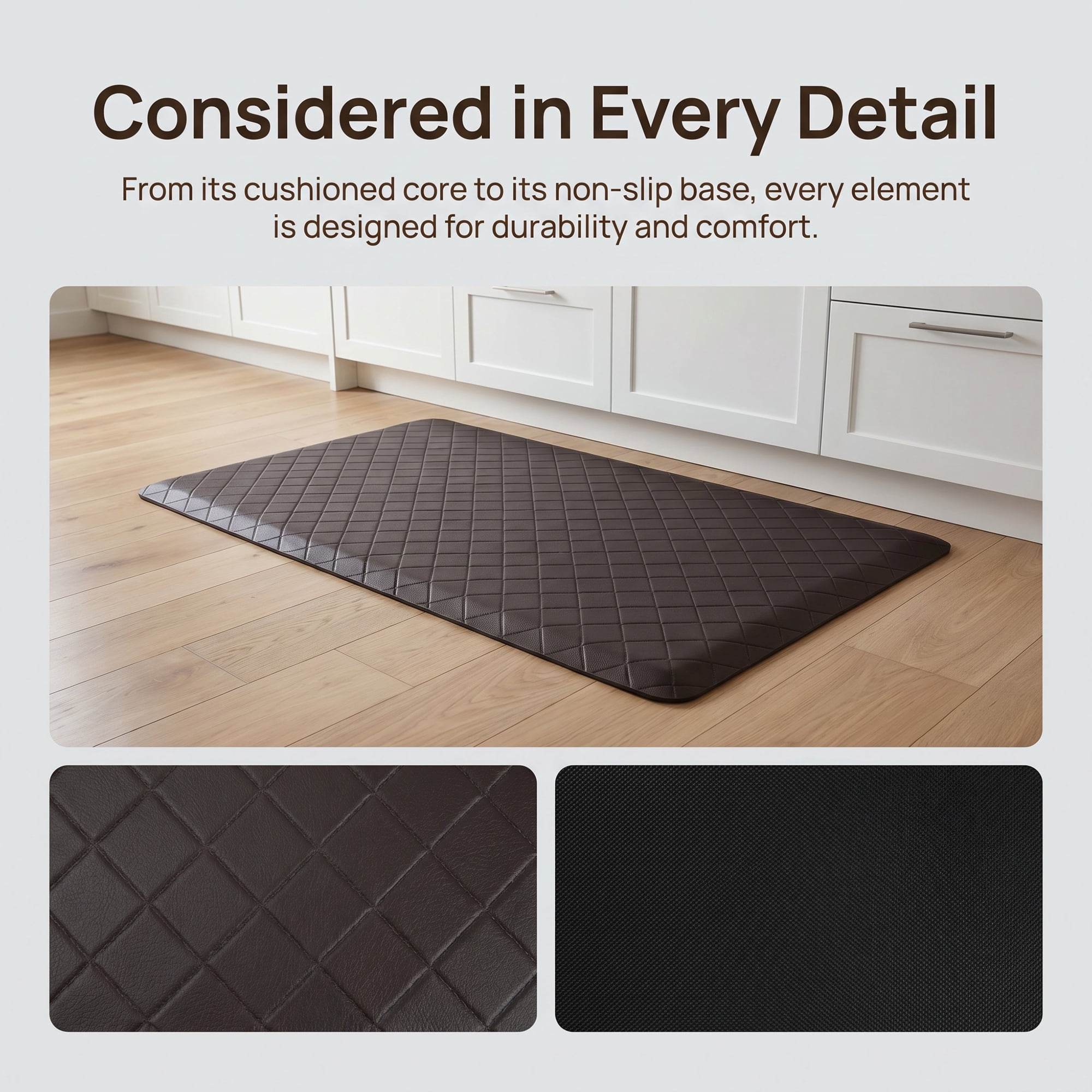 Unique Bargains Geometric Anti-fatigue Waterproof Oil-proof Floor Pads Brown 28" x 17"