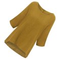 thumbnail image 3 of T-Shirt Femme Couleur Unie Haut Décontracté Col Rond Manches Courtes Blouse en Lin, Jaune, 4TG, 3 of 8