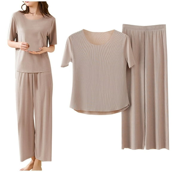 Womens Pajamas Set Casual Loose Short Sleeve Pullover Tops and Wide Leg Pants Sets Tracksuit Womens 2 Piece Outfits Summer