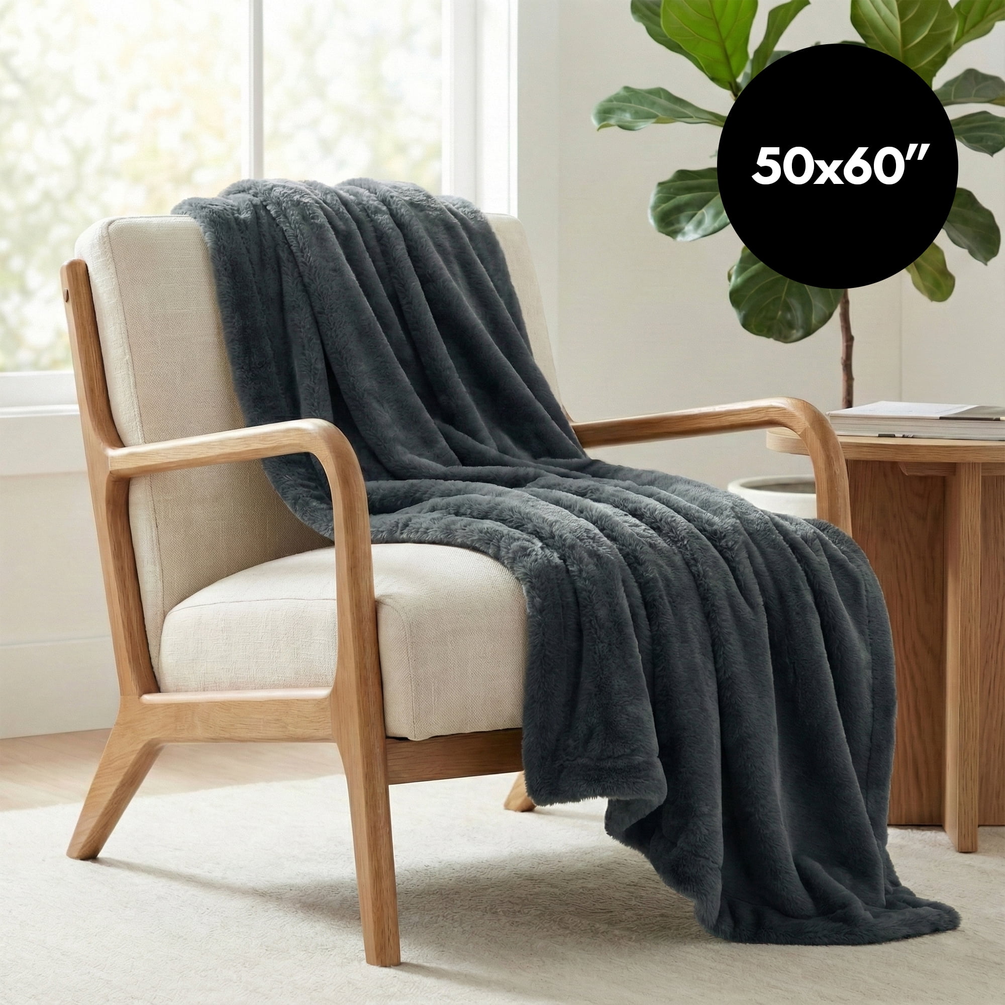 Americanflat Throw Blanket - 50x60 Inch Double Sided Luxe Faux Fur - Soft Plush Fleece Bedding - Cozy Warmth For Living Room Couch Or Sofa - Dark Gray