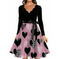 thumbnail image 3 of Valentine Day Dress for Women Long Sleeve V-Neck Cocktail Dresses with Belt 3D Love Heart Printing A-Line Dress Pink L, 3 of 4