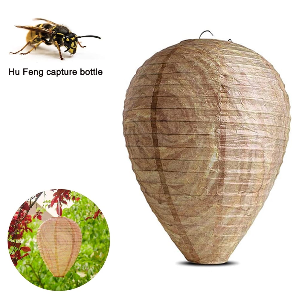 with 4 Pcs Screw Hooks Garden Hanging Fake Wasp Nest Paper Decoy 4 Pack for Wasps Hornets Yellow Jackets 