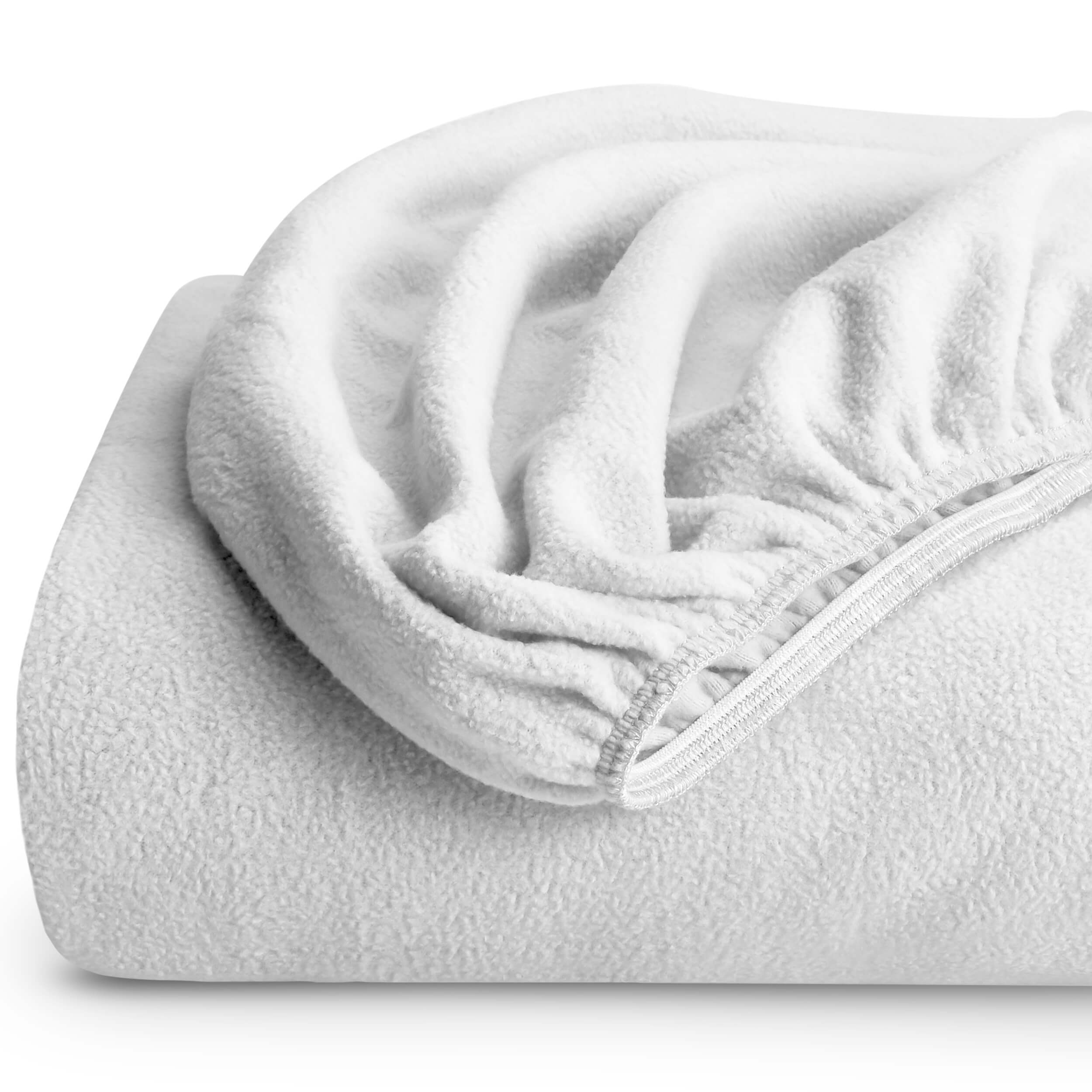 Bare Home Fleece Fitted Sheet, Plush Polar Fleece, Deep Pocket, Queen, White, 1 Pack