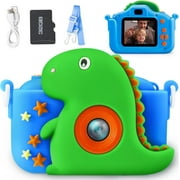 JOYFY 1080P HD Kids Camera with Cute Silicone Case, Christmas Birthday Gifts for Boys 3-10 Year Old, Selfie Video Camera with 32GB SD Card (Dinosaur)