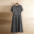 thumbnail image 4 of QUNYINEY Floral Womens Dresses Embroidered Short Sleeve Long Cotton Linen A Line Dress Summer Crew Neck Loose Fit Casual with Pockets Dresses, 4 of 8