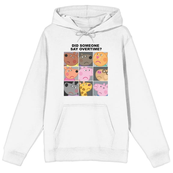 Peppa Pig Character Grid Adult White Long Sleeve Hooded Sweatshirt-Medium