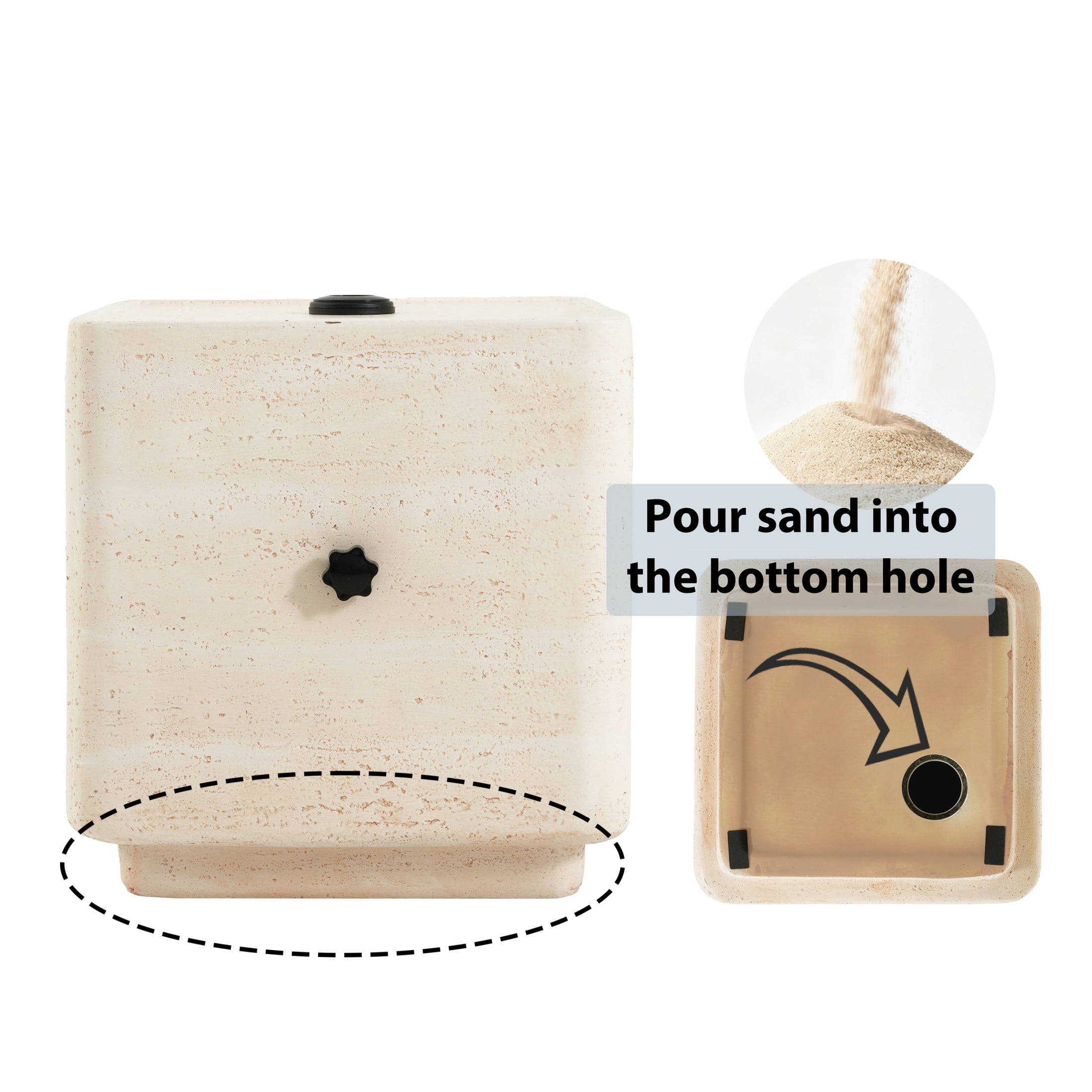 Christopher Knight Home Outdoor Heavy Duty Square Umbrella Base Side Table, Sand Fillable, Beige Travertine