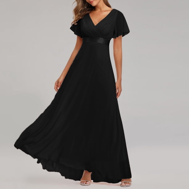 WILLBEST Vestidos de Dama, Vestido de Fiesta de Gasa sin Tirantes para Mujer, Vestido de Dama de Honor con Volantes de Línea A, Vestido de Noche Formal, Vestidos de Boda Extra Grande