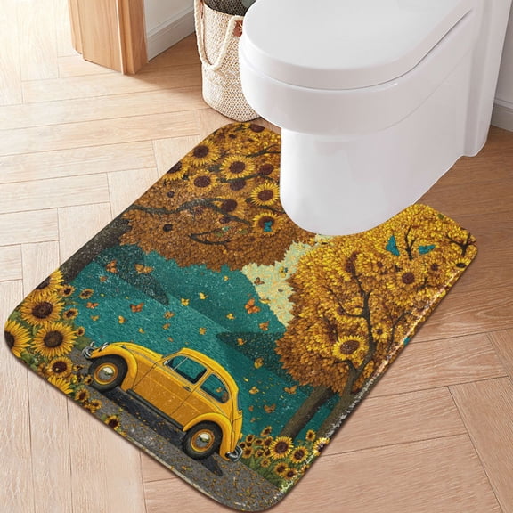 RMDQTR 20" × 24" U Shape Bathroom Rugs Plush Toilet Base Mat Soft Rugs Non Slip Absorbent Yellow Vintage Sedan