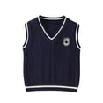 thumbnail image 2 of Odeerbi Niños Niñas V Cuello Cable de Punto Suéter Chaleco Bordado Insignia Sin Mangas Uniforme Escolar Chaleco, 2 of 8
