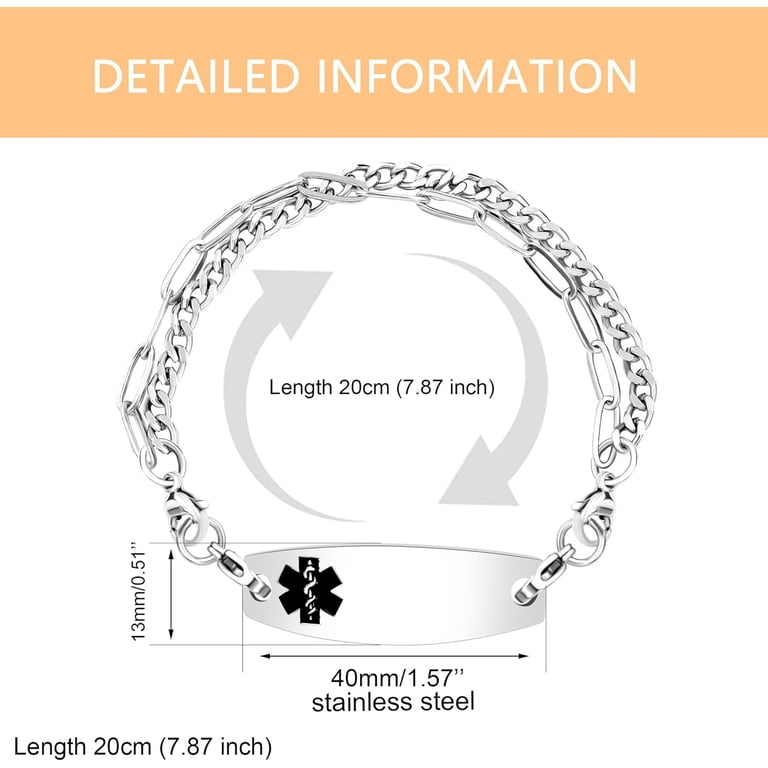 Uloveido Bracciale Di Allerta Medica Uomo Donna – Acciaio Inox Con Incisione Personalizzabile - 2