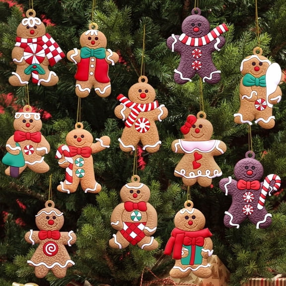 PULMCheerger 12Pcs 3 Inch Plastic Gingerbread Man Ornaments for Christmas Tree - Cute Holiday Decorations for Home, Party, and Kids