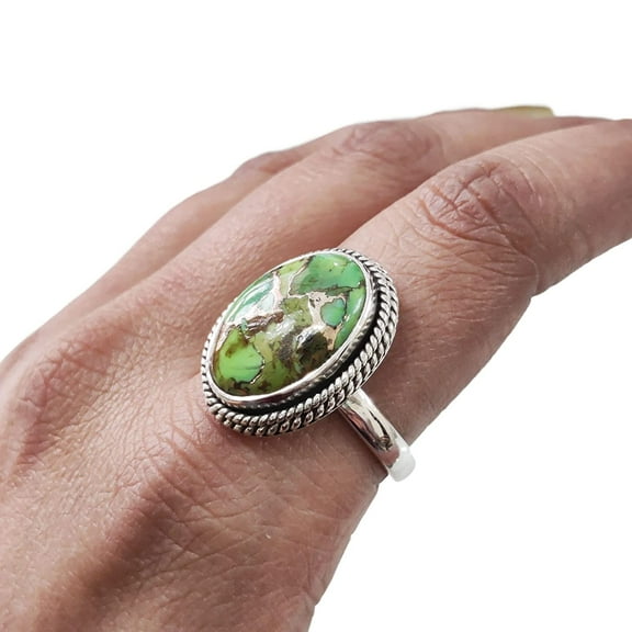 Natural Green Copper Turquoise Ring, Turquoise Ring, December Birthstone, Simple Band, 925 Sterling Silver, Womens Ring, Christmas, Thanksgiving, Handmade, Statement Jewelry, Natural Turquoise Ring