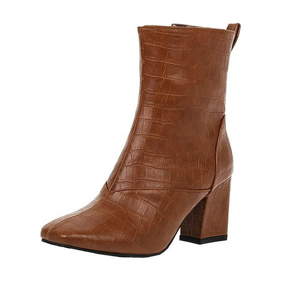 jovati Autumn And Winter Size Womens Boots Thick High-heeled Side Zipper Stone Pattern Short Boots Knight Boots