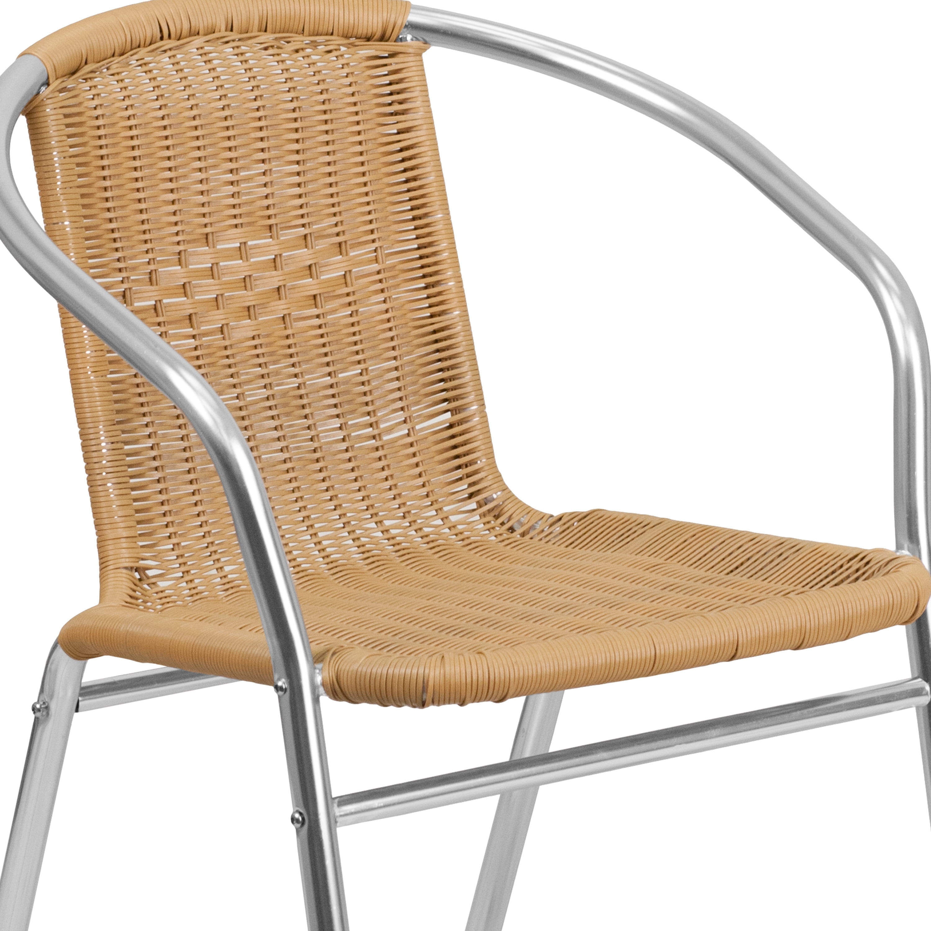 Flash Furniture Commercial Aluminum and Beige Rattan Indoor-Outdoor Restaurant Stack Chair - 1