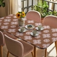 thumbnail image 3 of Brown Floral Table Cloths for 4 Foot Rectangle Tables, Spring Flowers Modern Abstract Art Farmhouse Patio Waterproof Elastic Fitted Tablecloths, Washable Rectangular Table Cover for Camping, 3 of 8