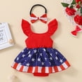 thumbnail image 3 of Franhais Baby Girl  Independence Day Creative Letters Stars and Stripes Pattern Fly-sleeve Jumpsuit Striped Bow Headband, 3 of 9