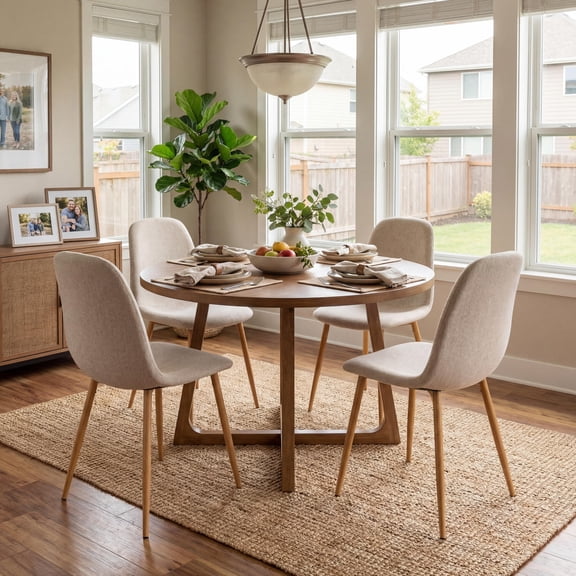 FurnitureR CHARLTON Modern Dining Chairs Set of 4, Mid-Century Upholstered Fabric Side Chairs with Wood-Look Metal Legs, Beige Armless Kitchen Chairs for Dining Room and Small Spaces