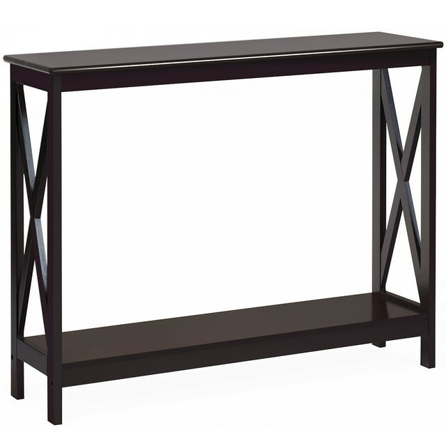 Costway Table Console à 2 Niveaux Étagère à Design en X Table d'Appoint de Sofa avec Tablette Espresso