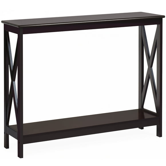Costway 2-Tier Console Table x-Design Bookshelf Sofa Side Accent Table w/Shelf Espresso