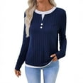 thumbnail image 2 of Plus Size Shirts for Womens Fall Fashion Fake Two-piece Round Neck Button Pullover Brushed Long-sleeved T-shirt, 2 of 8