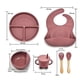 thumbnail image 2 of Juego de alimentación para bebé de 6 uds., babero seguro de silicona, juego de plato dividido ajustable para bebé con cuchara, taza con pajita, color rosa oscuro, 2 of 5