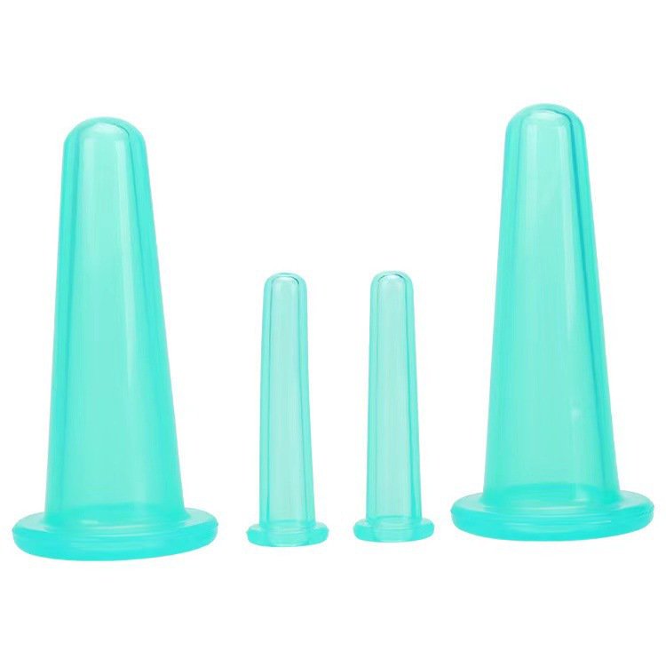 XIRQI 4Pcs Massage Cupping Set Silicone Mini Facial Cups Face Massager Skin Care Neck Back Eyes Massaging Cup Safe to Use(Green)
