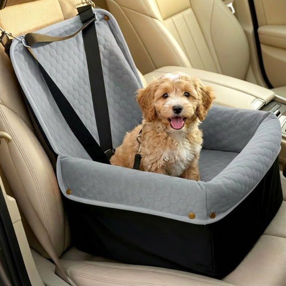 Foam Padded Pet Car Booster Seat, Dog Car Seat with Safety Leash for Small & Medium Dogs, Black & Gray