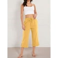 thumbnail image 5 of Prettady Women Capris Pants High Waist Drawstring Comfy Casual Pants Casua Loose Trousers Buttons Trim with Pockets Yellow XXL, 5 of 9