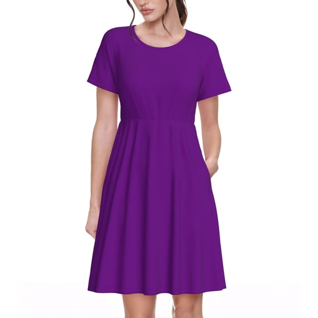 Vsdgher Robes Midi Maxi Décontractées pour Femmes Été 2025, Manches Courtes Légères, Col Rond, Robe de Plage