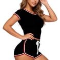 thumbnail image 4 of Maqroz Women 2 Piece Outfits Sets Summer Short Sleeve Crew Neck Cropped Top and Shorts Set Drawsting Elastic Waist Casual Vacation Travel 2026 Black S, 4 of 6