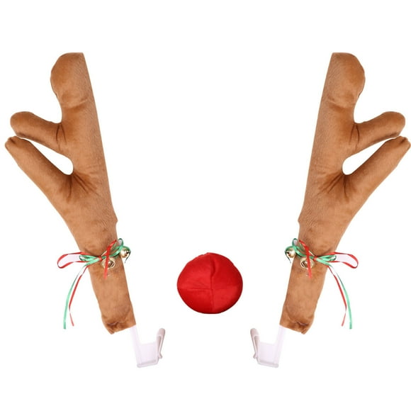 Reindeer Car Set, Reindeer Car Antlers Car Reindeer Antlers Nose Set Cute Funny Reindeer Car Kit with Bells for Christmas Car Decoration
