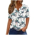 thumbnail image 3 of Kctiaxy White Hawaiian Shirts for Women V-Neck Button Collar Short Sleeve Shirts Fashion Beach Floral Summer Tops Casual Pullover Blouse L, 3 of 6