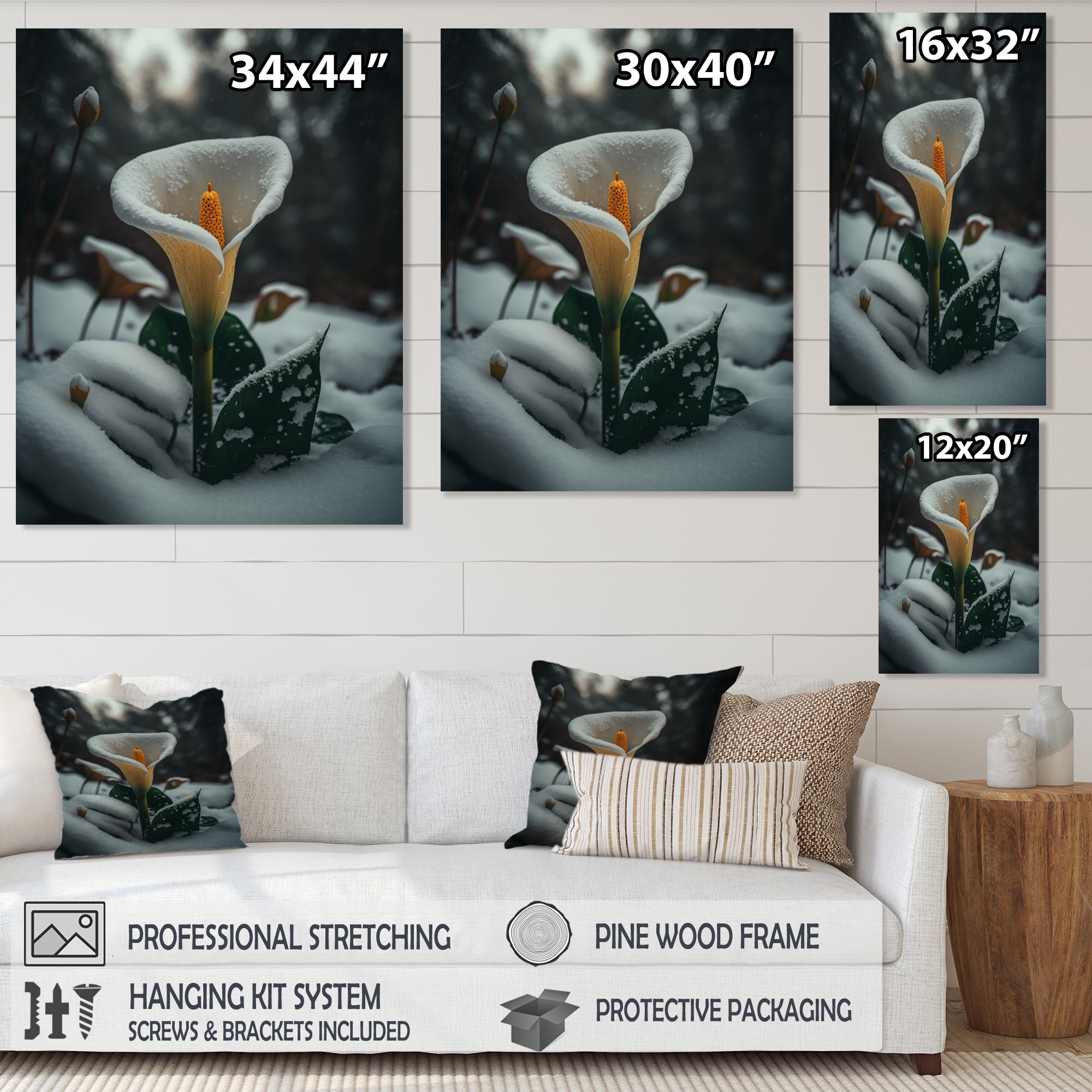 Designart A Blooming White Calla Lily Flower Winter I Canvas Wall Art
