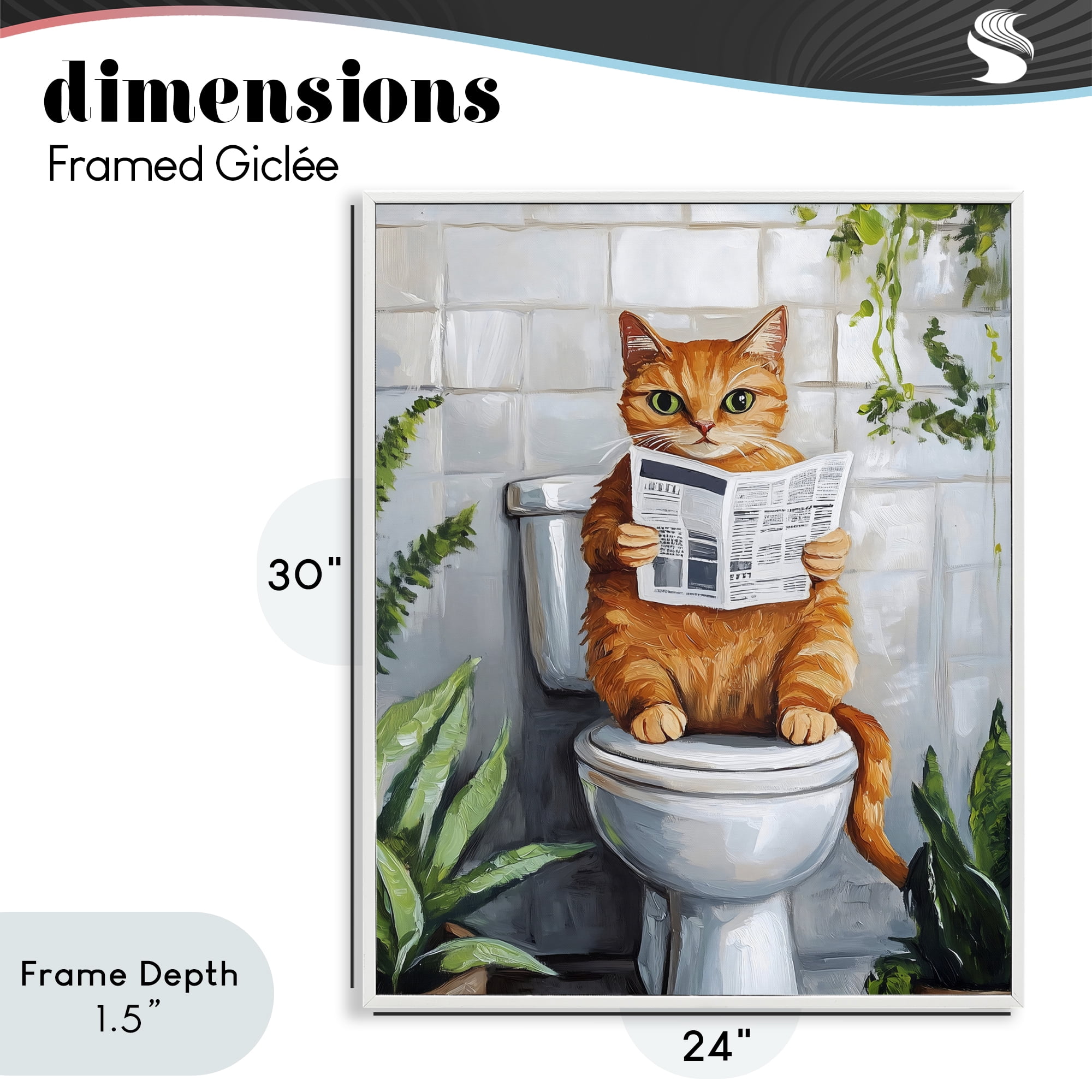 Stupell Industries Orange Cat Reading Paper White Framed Giclee Art, design by The Prints Vibe