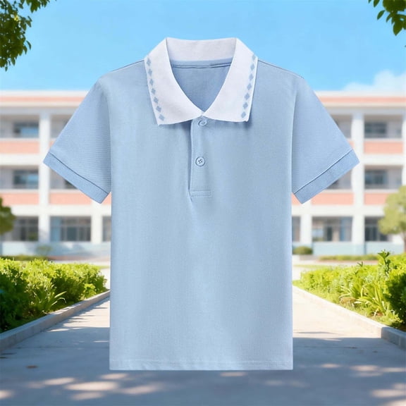 Girls' Short Sleeve Polo Shirt Cotton Light Blue - Breathable Casual School Appropriate for Kidss & Pre-Teens,Size 11-12 T