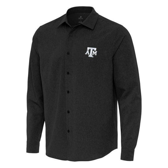 Men's Antigua Black Texas A&M Aggies Exposure Woven Long Sleeve Button-Up Shirt