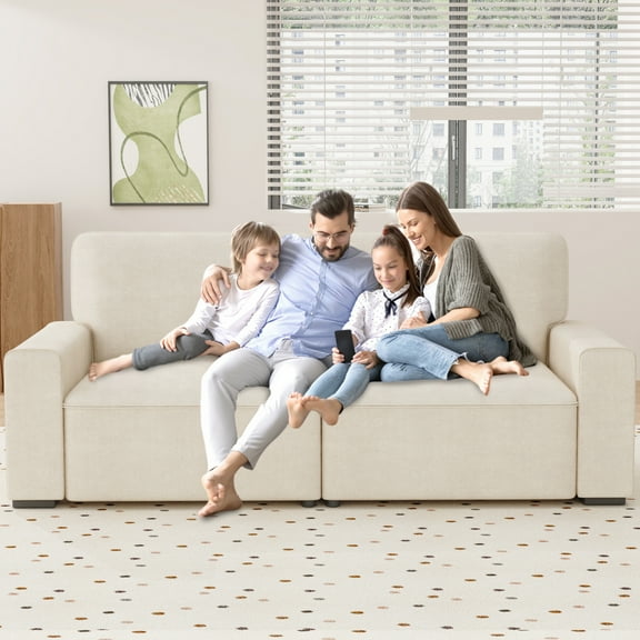 AAQZ 87" Comfy Sofa for Living Room, 3 Seater Chenille Fabric Couch for Small Space, Beige