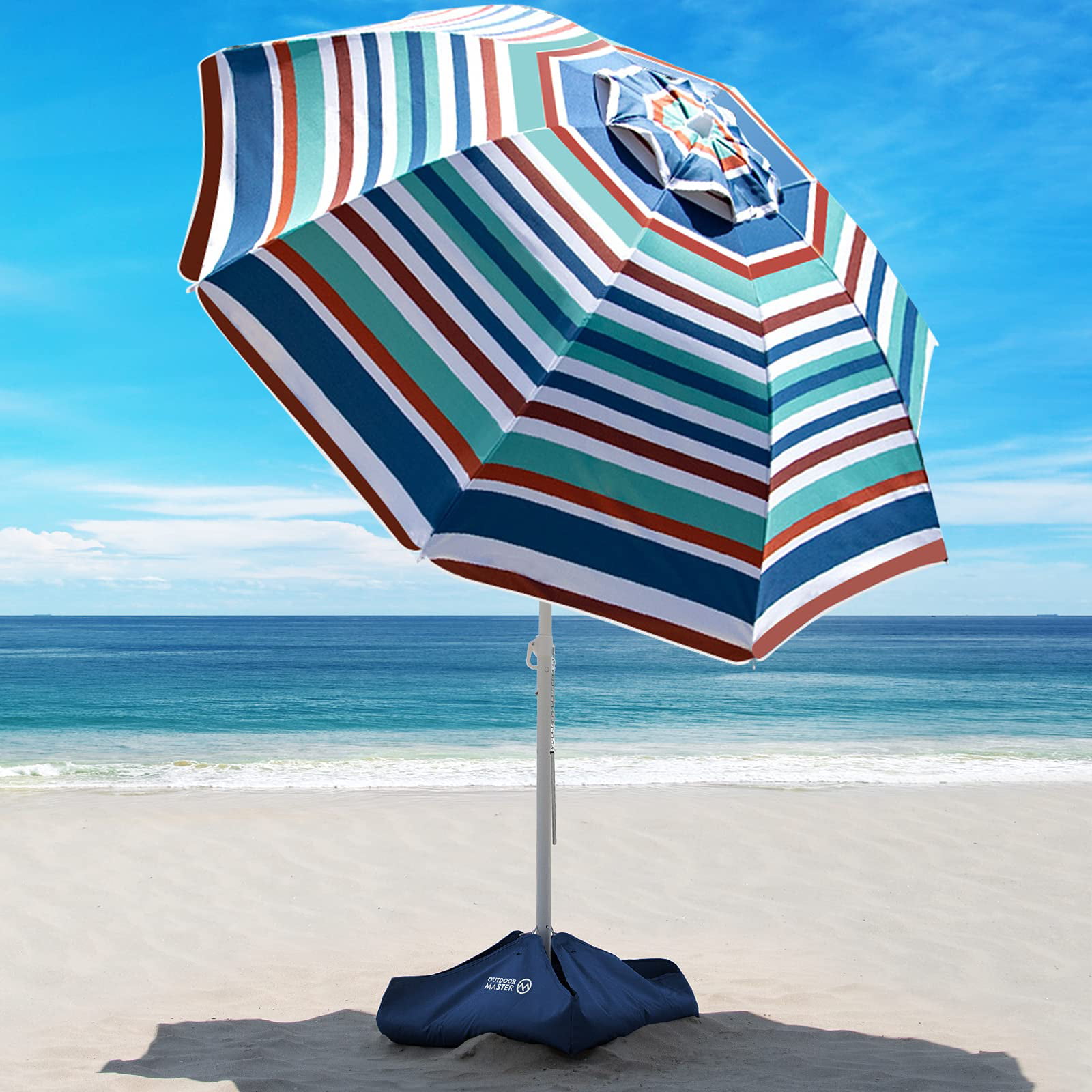 KITADIN 8.5FT Beach Umbrella for Sand Portable Outdoor Beach Umbrella with Sand Anchor Fiberglass Rib Push Button Tilt and Carry Bag Red&White 